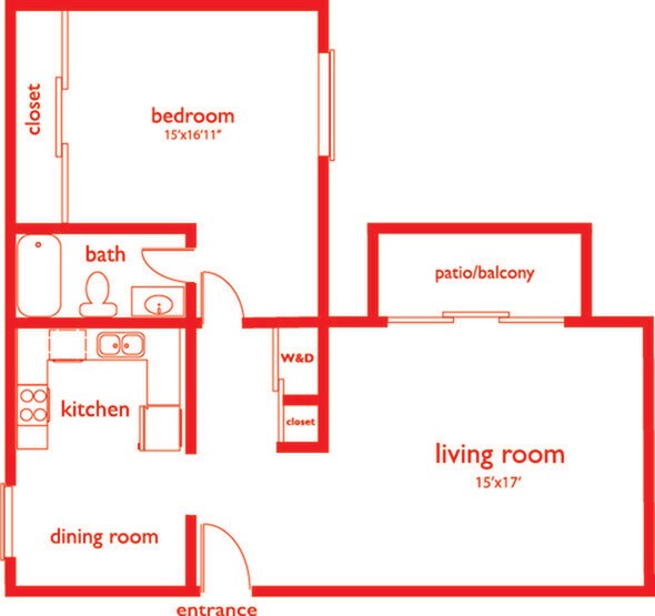 1 Bed 1 Bath A-A-5 floor plan
